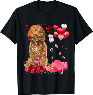 Funny Labradoodle Rose Heart Happy Valentine Day Dog Mom T-Shirt - T-Shirt | Black