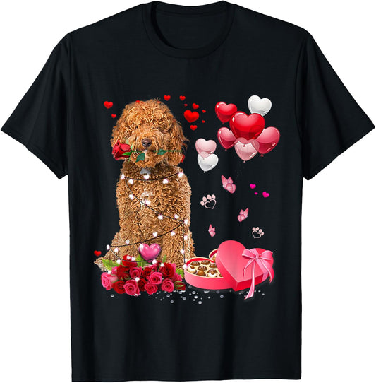 Funny Labradoodle Rose Heart Happy Valentine Day Dog Mom T-Shirt - T-Shirt | Black