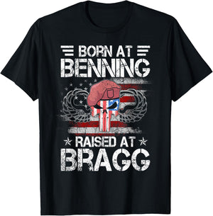 Born At Ft Benning Raised Fort Bragg Airborne, Veterans Day T-Shirt - T-Shirt | Black