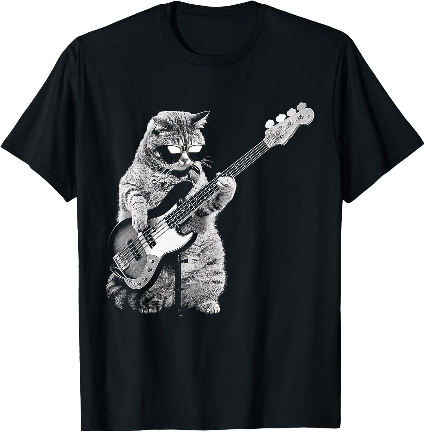 Rock Cat Playing Guitar Funny Guitar Cat T-Shirt - T-Shirt | Black