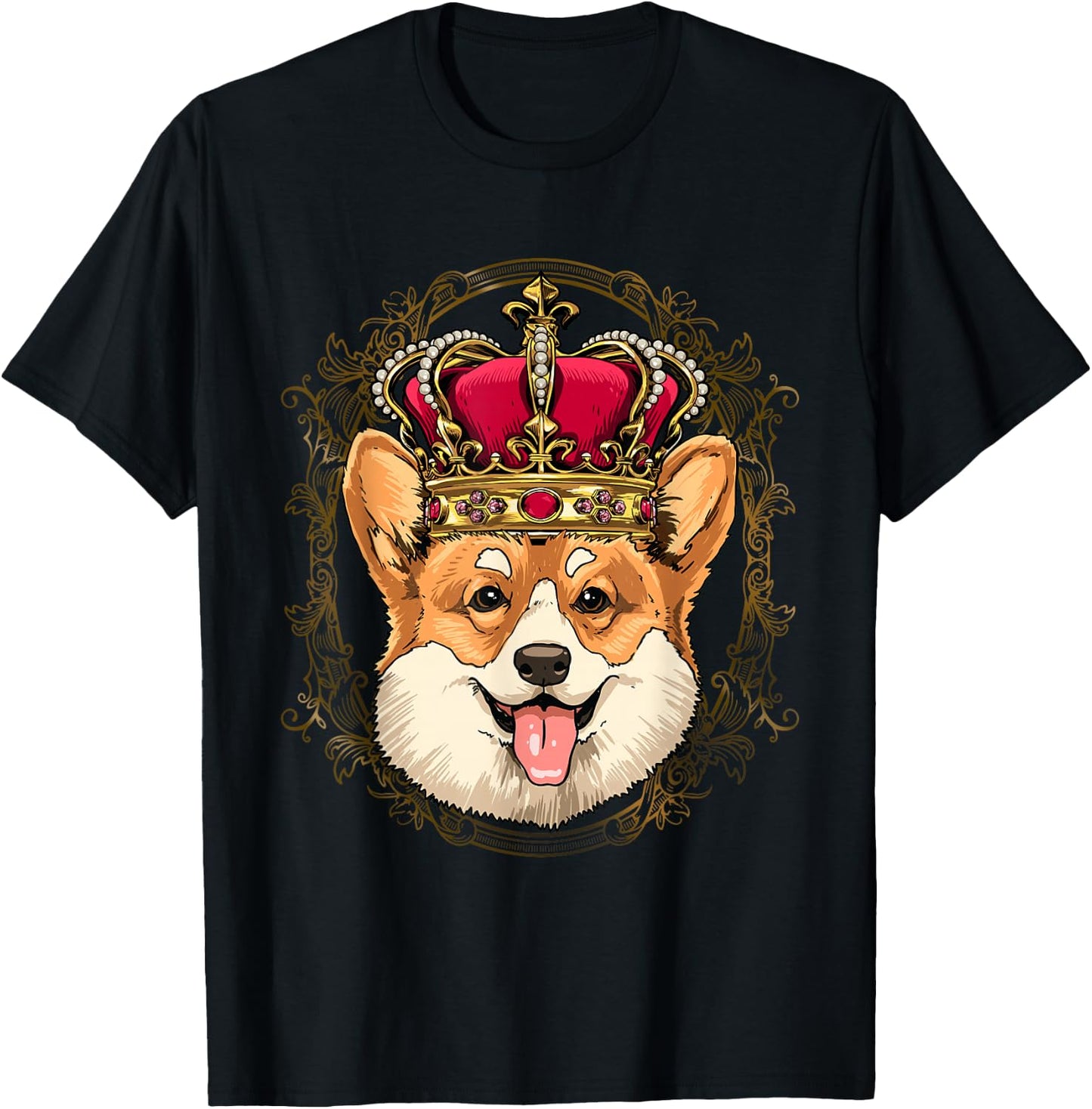King Corgi Wearing Crown - Queen Corgi Dog T-Shirt - T-Shirt | Black