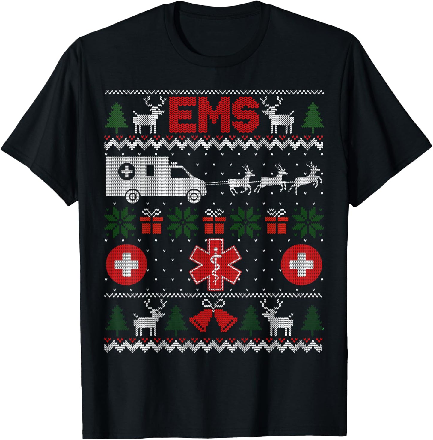 Funny EMS Paramedical Ugly Christmas Sweater T-Shirt - T-Shirt | Black
