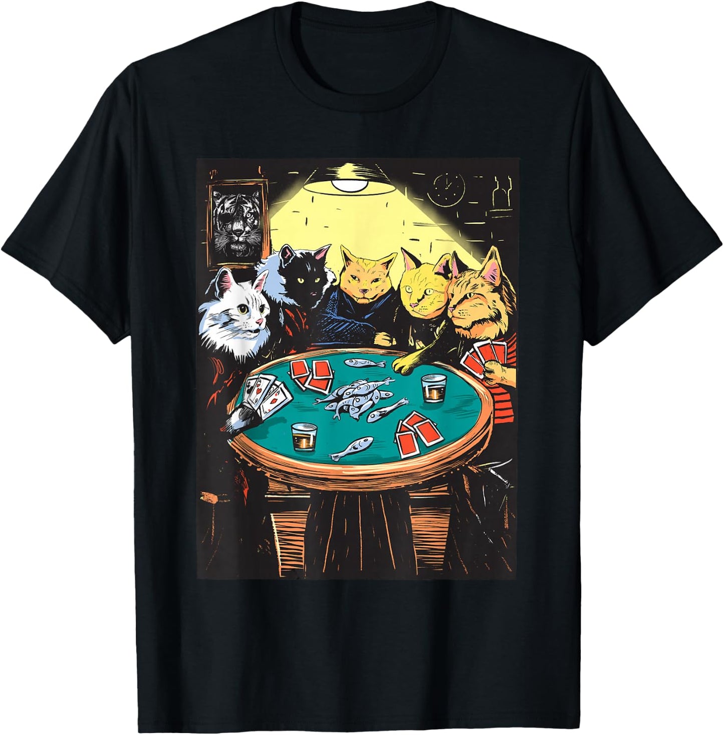 Funny Cats Playing Poker Art Cat T-Shirt - T-Shirt | Black