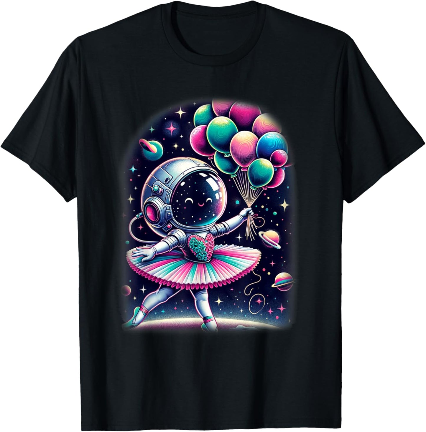 Space Astronaut Costume Ballerina Girl Shirt Planet Balloons T-Shirt - T-Shirt | Black