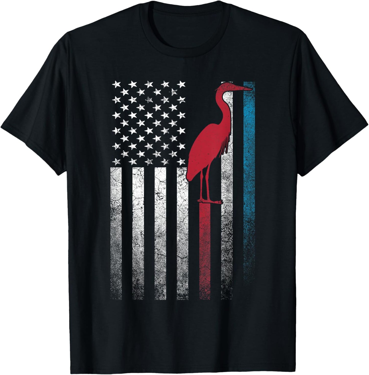 Heron Bird 4th of July American Flag America Patriotic T-Shirt - T-Shirt | Black