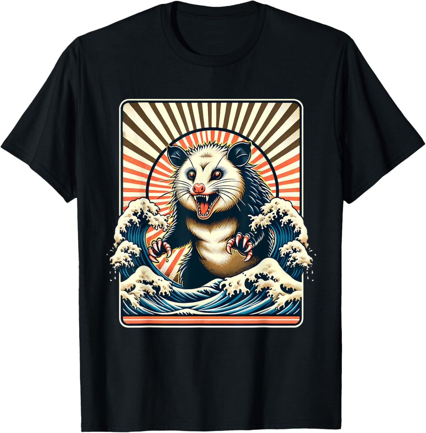 Opossum Japan Sun Wave Vintage Possum Monster T-Shirt - T-Shirt | Black