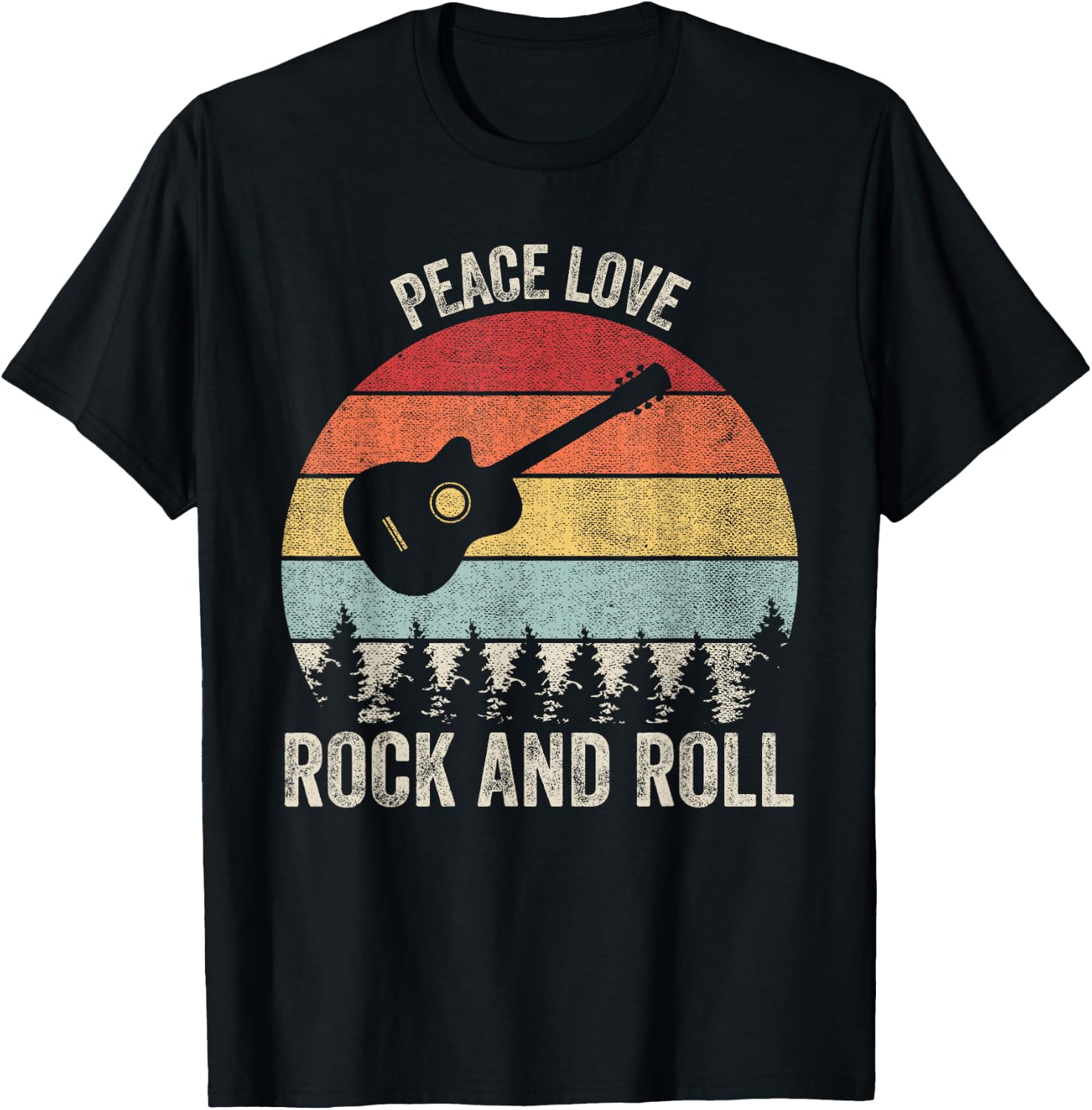 Retro Peace Love Rock And Roll Shirt Music Guitar Vintage T-Shirt - T-Shirt | Black