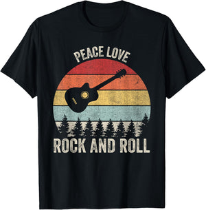 Retro Peace Love Rock And Roll Shirt Music Guitar Vintage T-Shirt - T-Shirt | Black