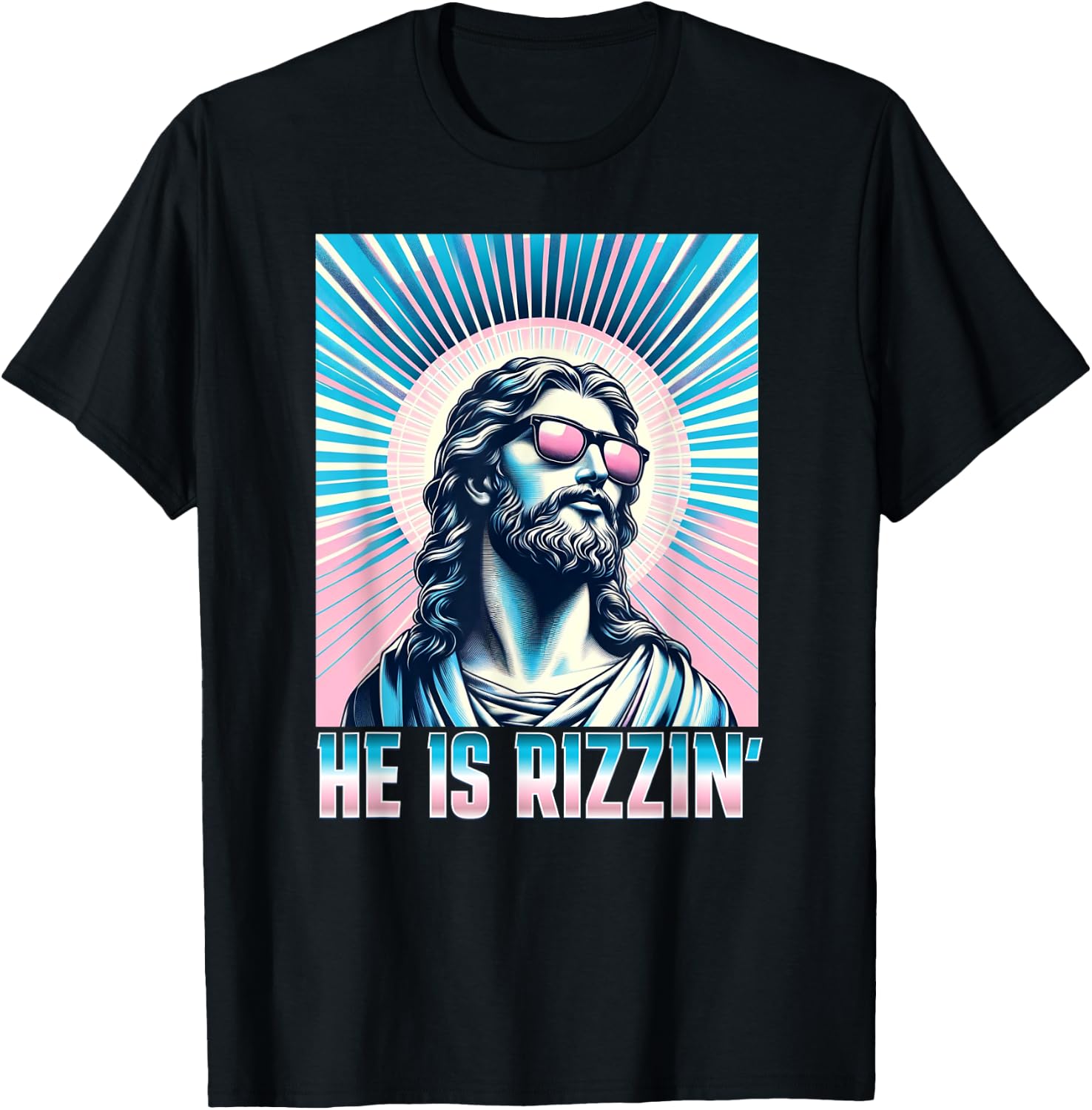 Resurrection Funny Easter Rizz Sunglasses He is Rizzin Jesus T-Shirt - T-Shirt | Black