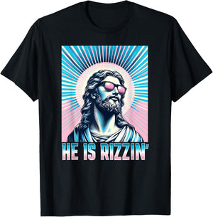 Resurrection Funny Easter Rizz Sunglasses He is Rizzin Jesus T-Shirt - T-Shirt | Black