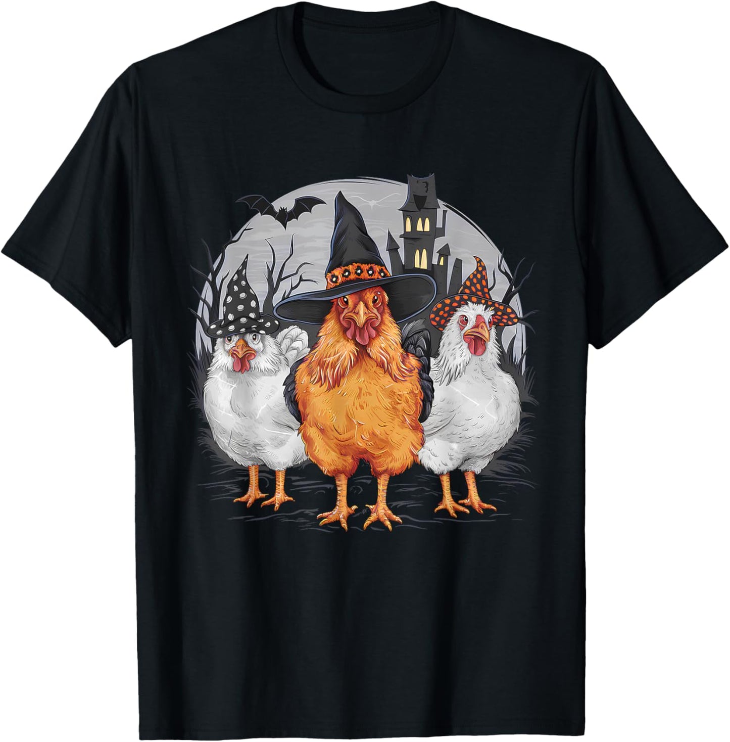 Funny Halloween Chickens Witch Spooky Season T-Shirt - T-Shirt | Black