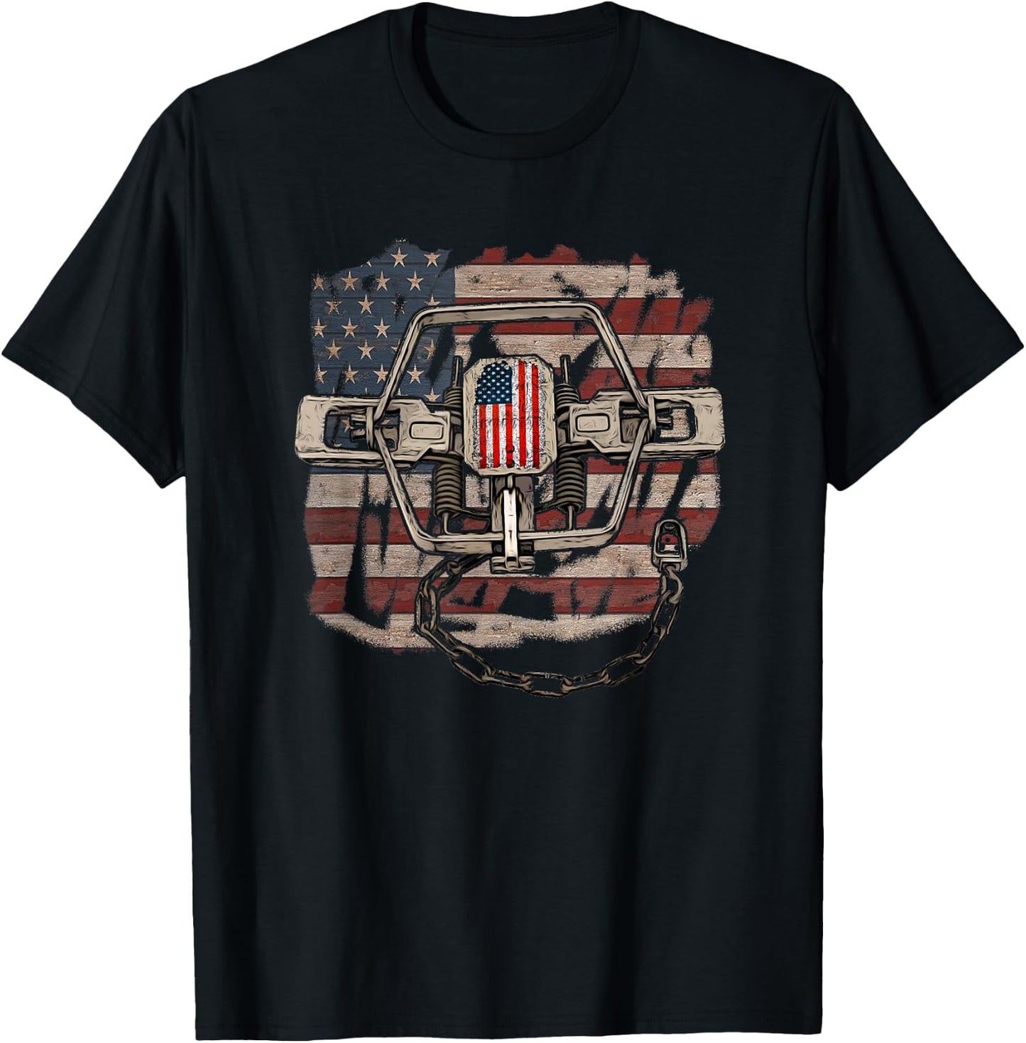 Trapping Shirts with Distressed American Flag for Trappers T-Shirt - T-Shirt | Black