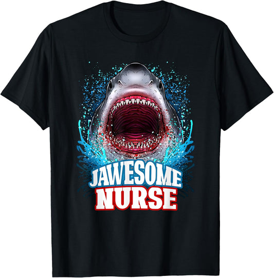 Jawesome Nurse Nursing RN Great White Shark Beach Vacation T-Shirt - T-Shirt | Black