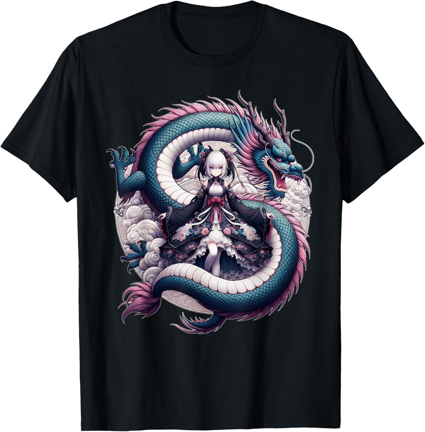 Anime Girl Gothic Waifu Japanese Kawaii Pastel Otaku Dragon T-Shirt - T-Shirt | Black