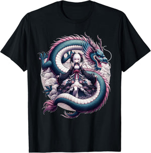 Anime Girl Gothic Waifu Japanese Kawaii Pastel Otaku Dragon T-Shirt - T-Shirt | Black