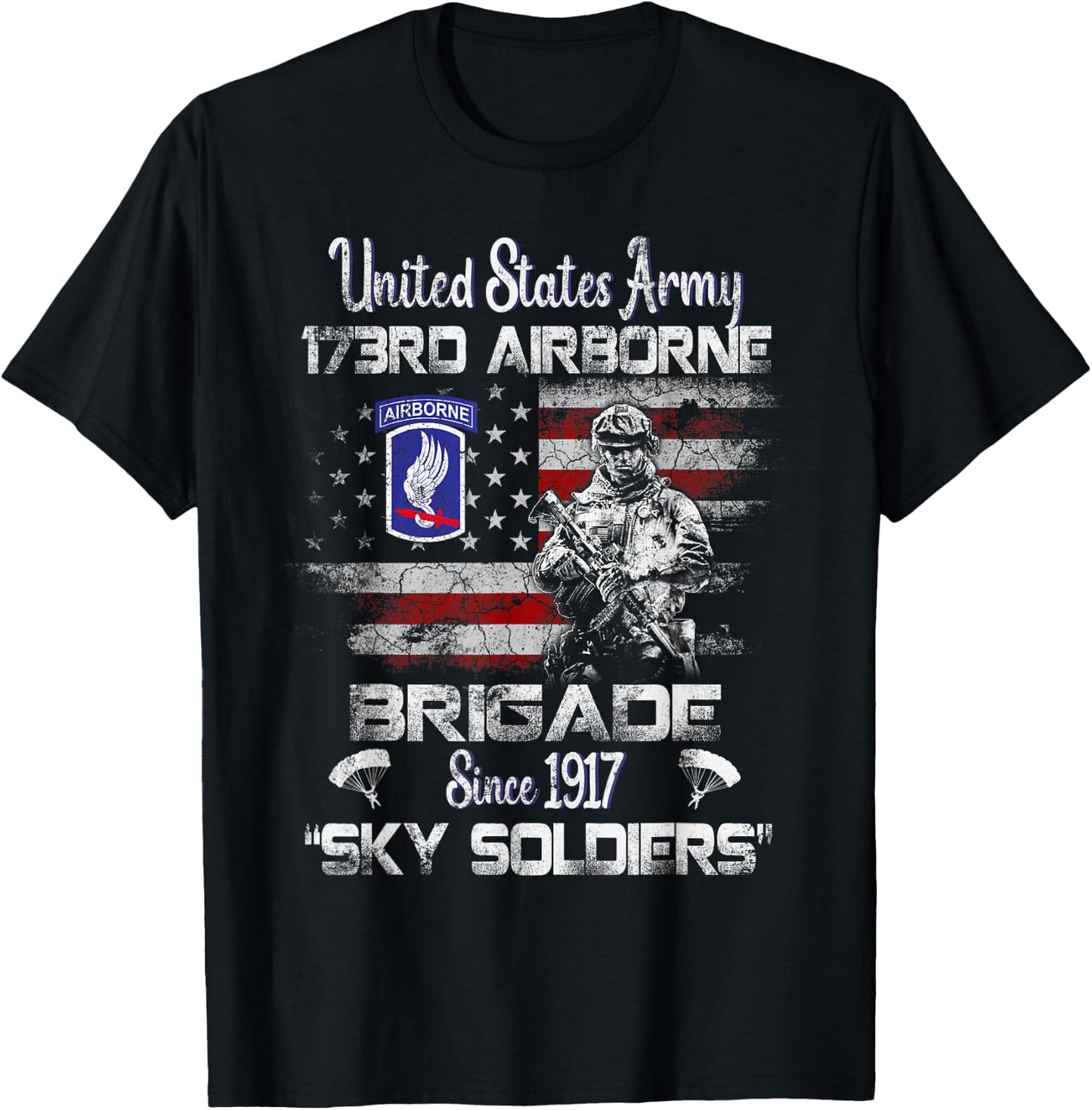 173rd Airborne Brigade Flag Veteran Airborne Paratrooper T-Shirt - T-Shirt | Black