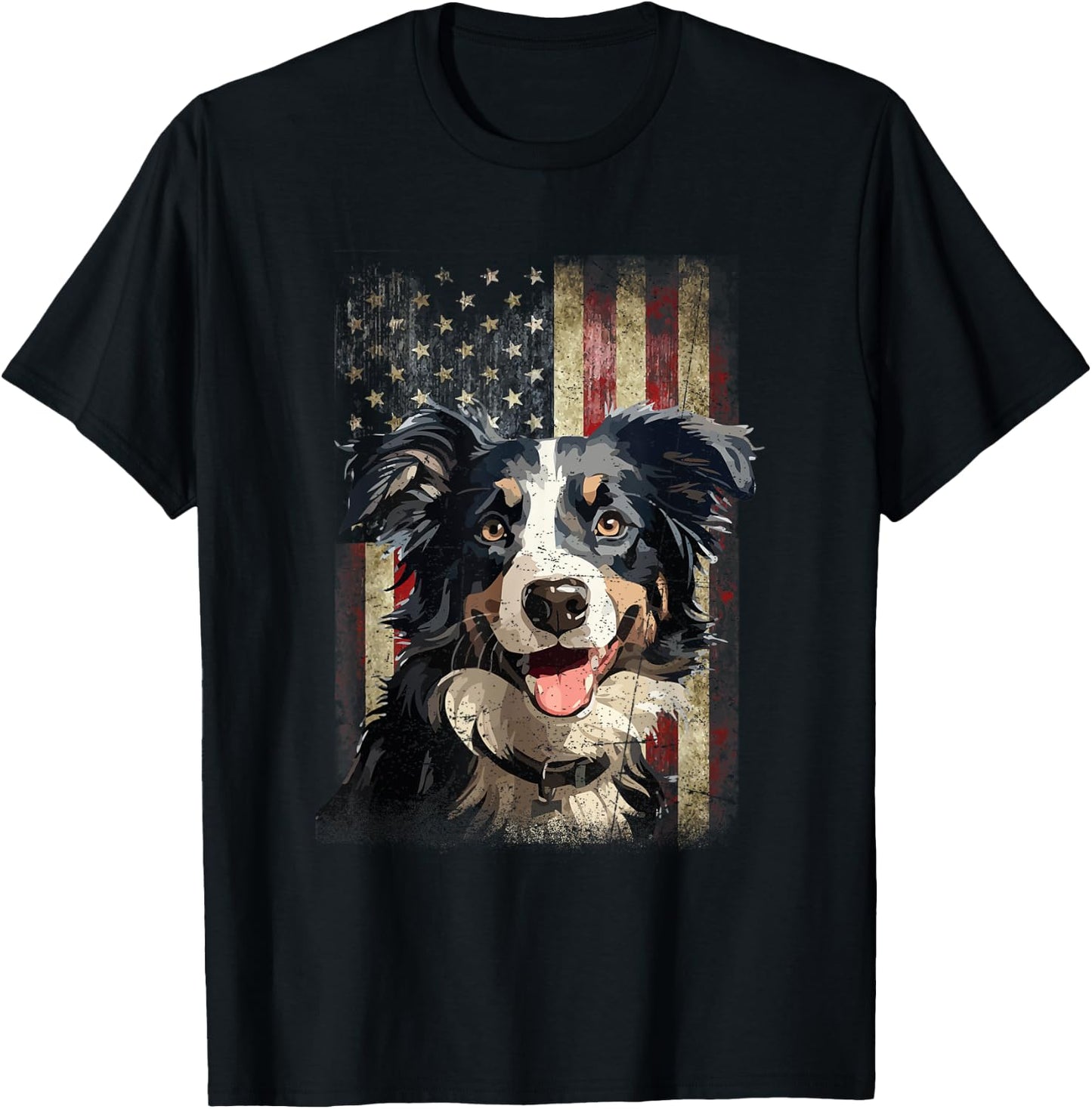 Patriotic Tricolor Border Collie Flag American USA Dog Lover Women Men T-Shirt - T-Shirt | Black