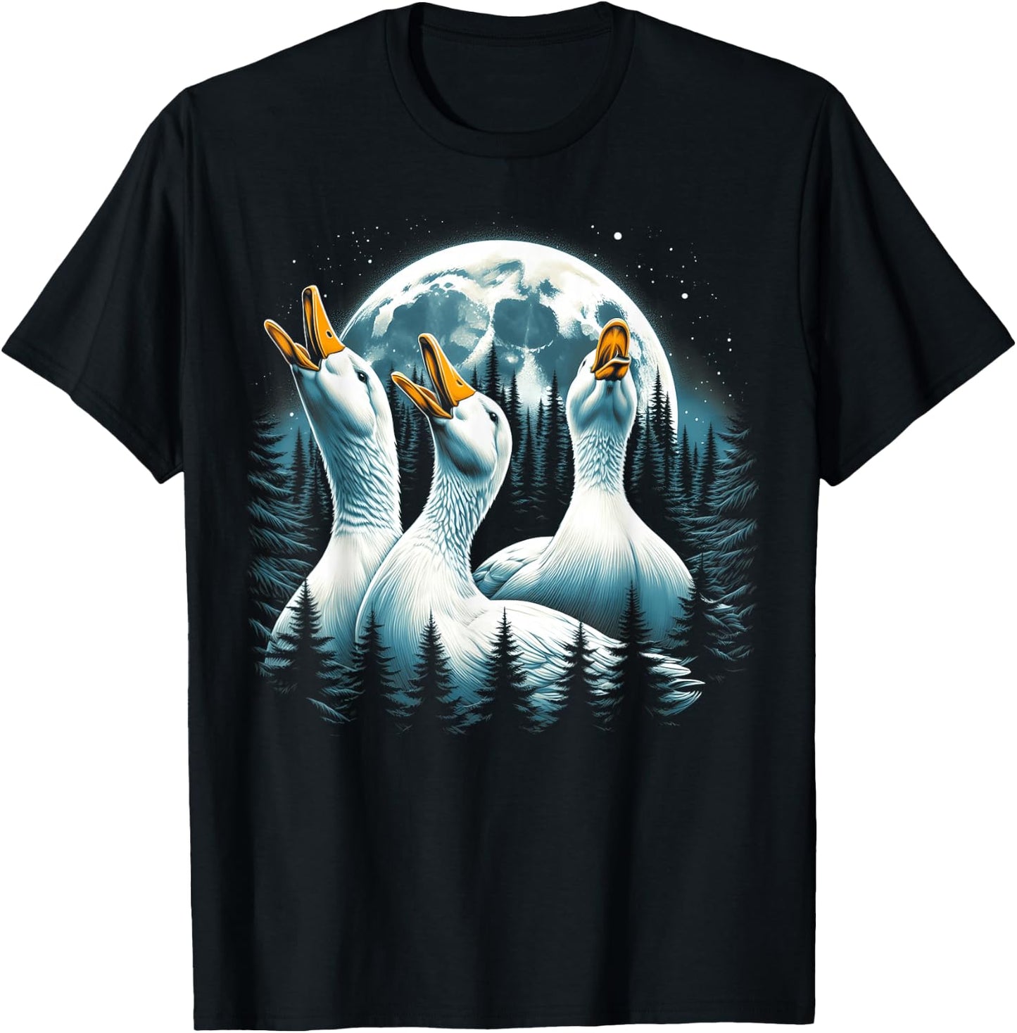 3 Ducks Howling At The Moon Wolf Animal T-Shirt - T-Shirt | Black