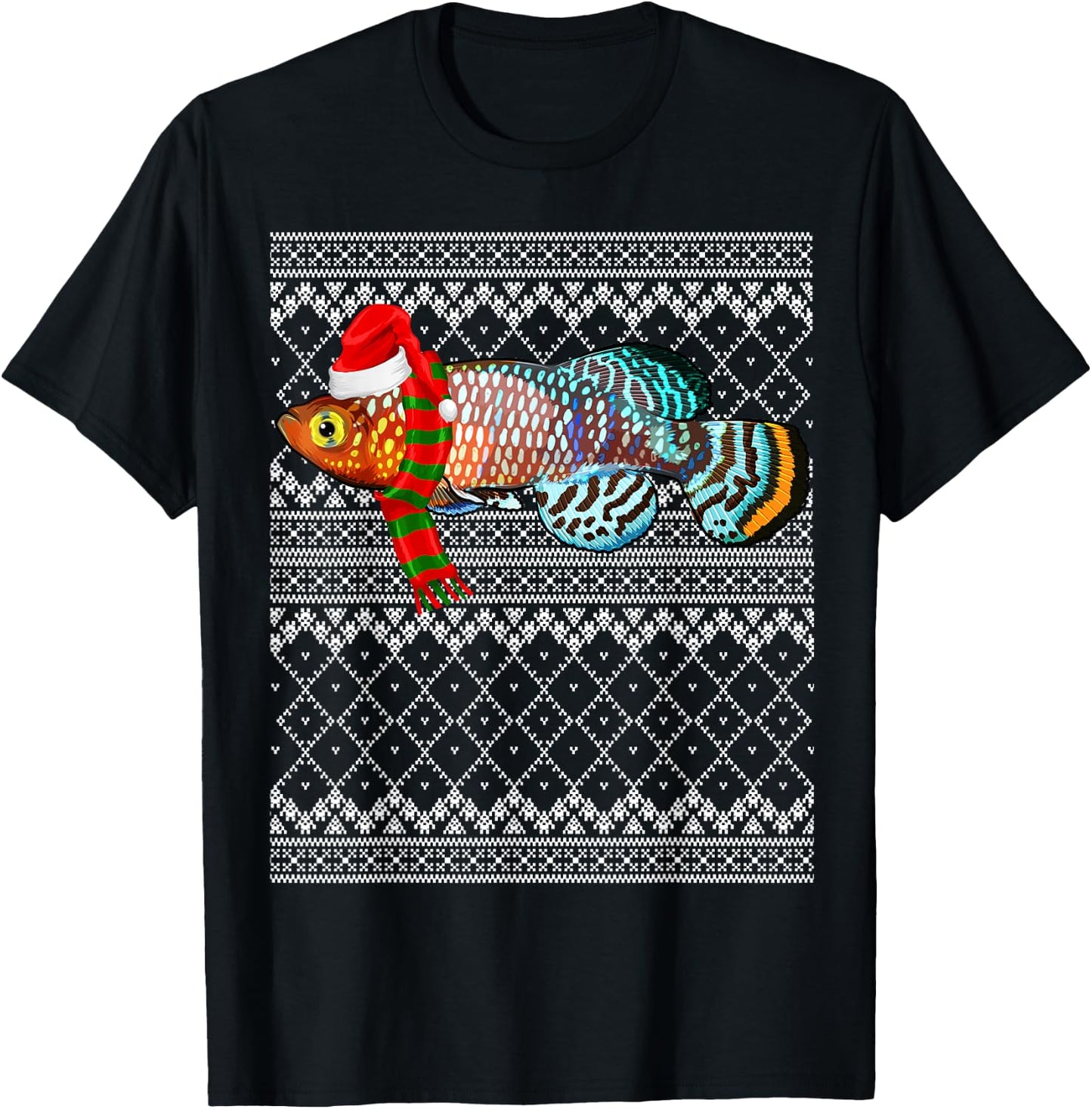 Xmas Fish Santa Hat Killifish Ugly Christmas T-Shirt - T-Shirt | Black