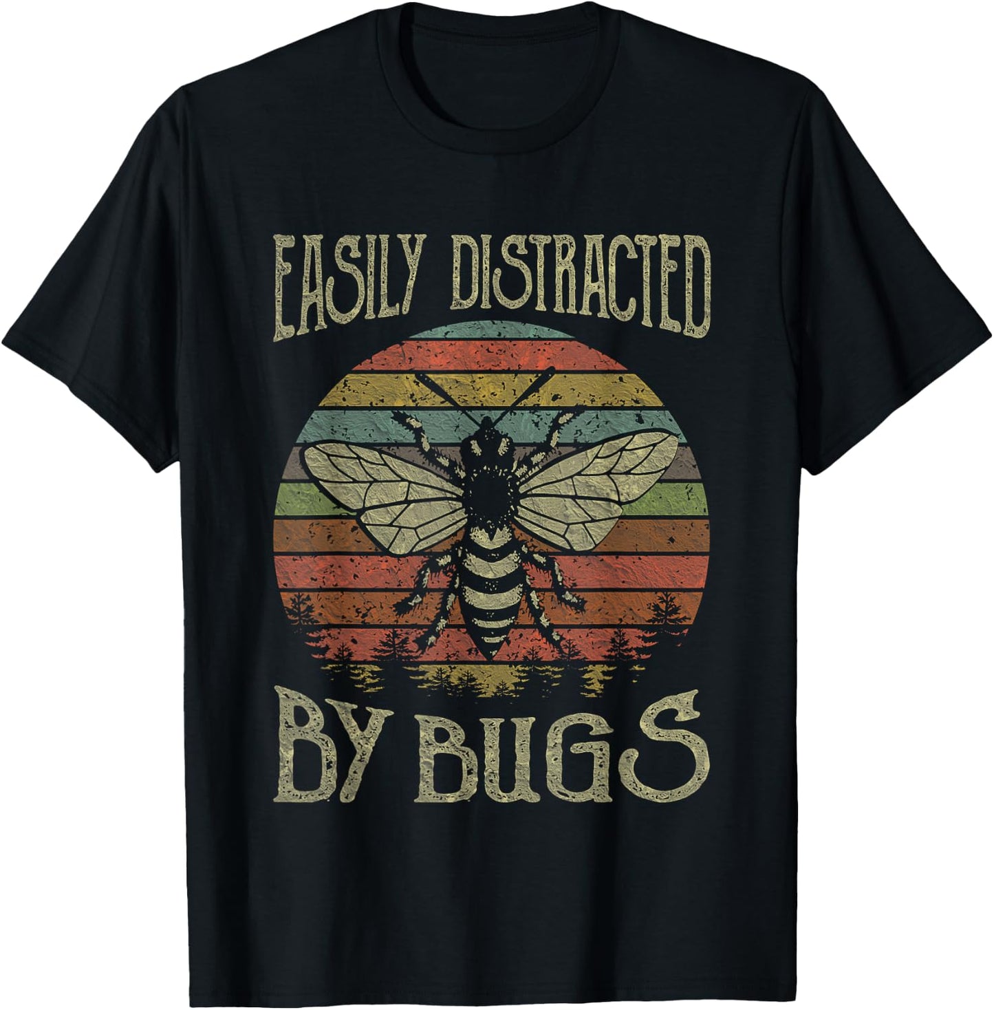 Retro Vintage Funny Bees Lover Easily Distracted By Bugs T-Shirt - T-Shirt | Black