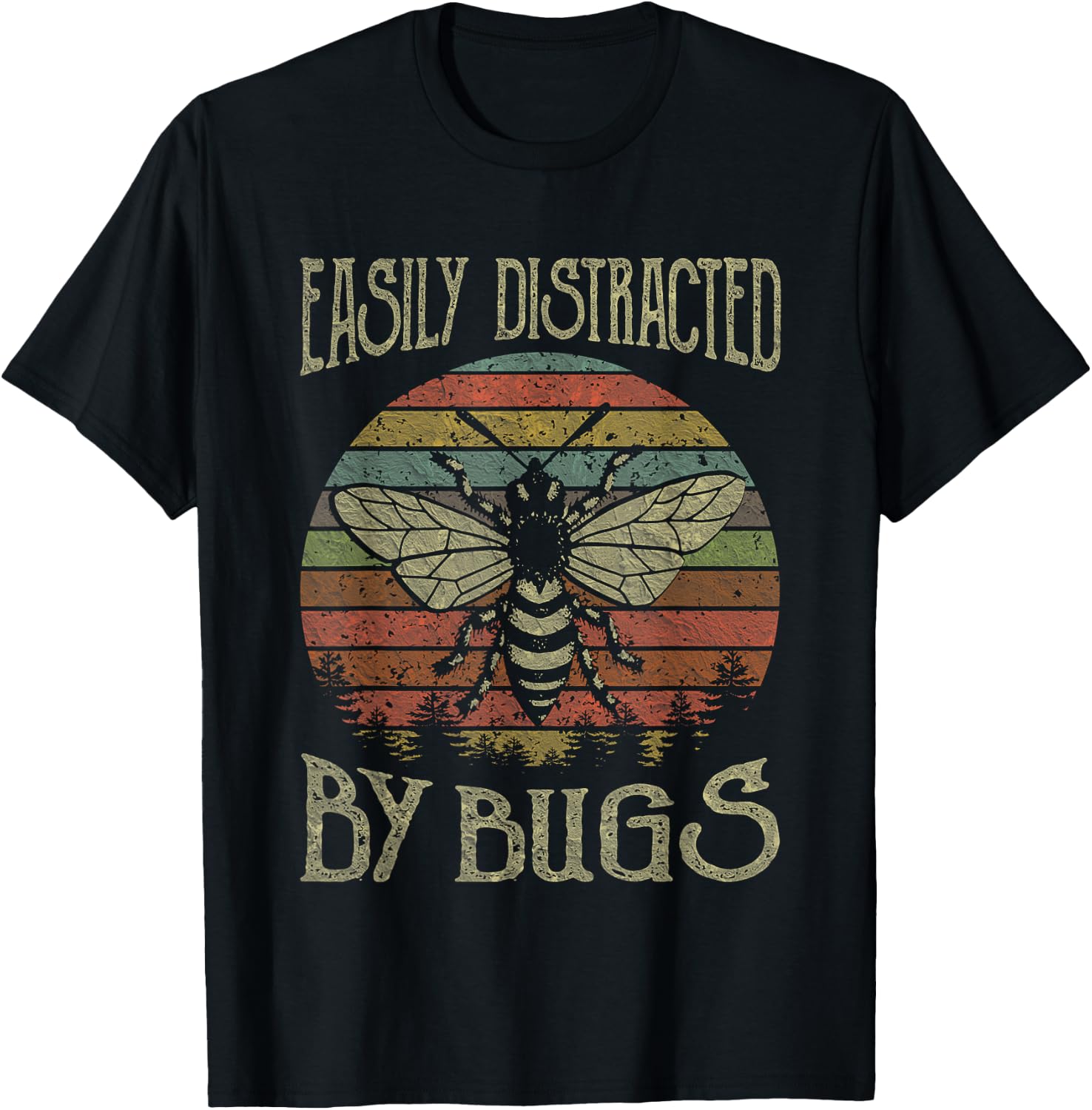Retro Vintage Funny Bees Lover Easily Distracted By Bugs T-Shirt - T-Shirt | Black
