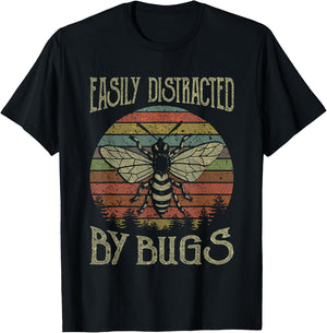 Retro Vintage Funny Bees Lover Easily Distracted By Bugs T-Shirt - T-Shirt | Black