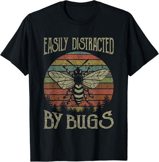 Retro Vintage Funny Bees Lover Easily Distracted By Bugs T-Shirt - T-Shirt | Black