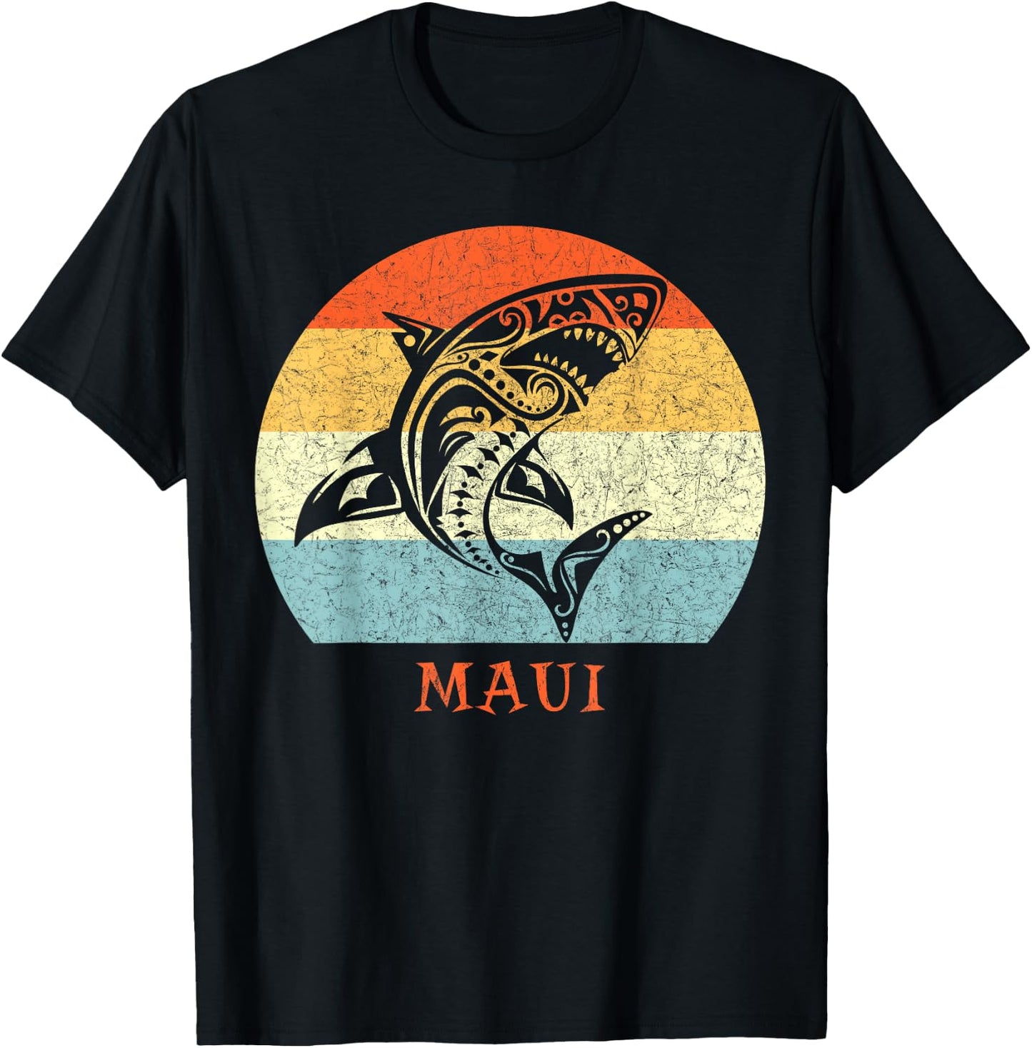 Maui, Hawaii Vintage Shark Retro Throwback Vacation T-Shirt - T-Shirt | Black