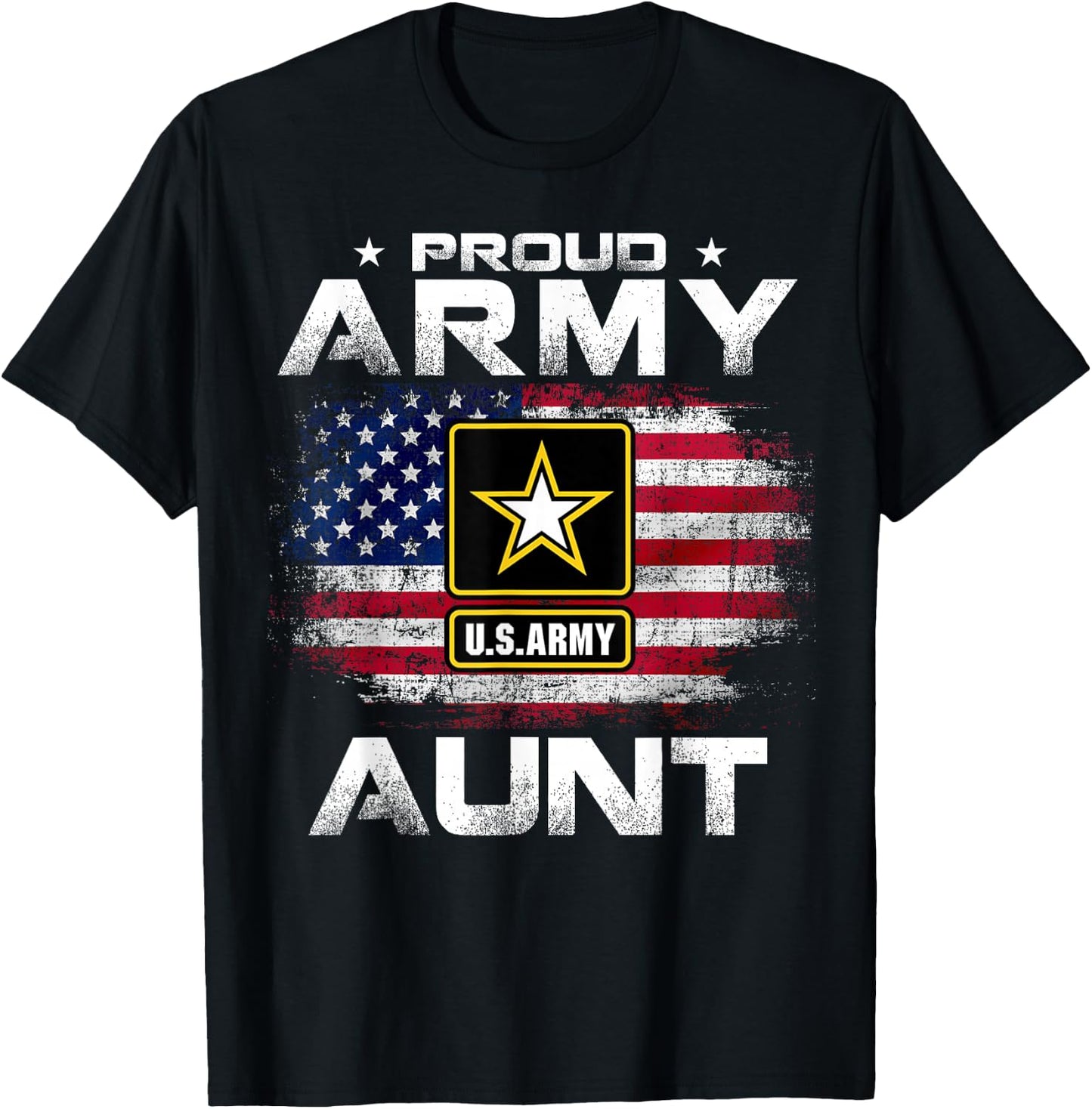Proud Army Aunt With American Flag For Veteran Gift T-Shirt - T-Shirt | Black