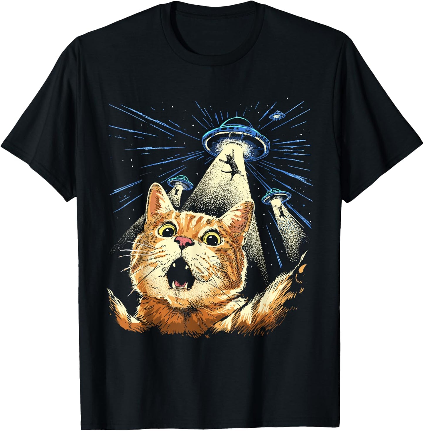 Alien Cat Shirt Funny Invasion Cat Selfie UFO Abduction T-Shirt - T-Shirt | Black