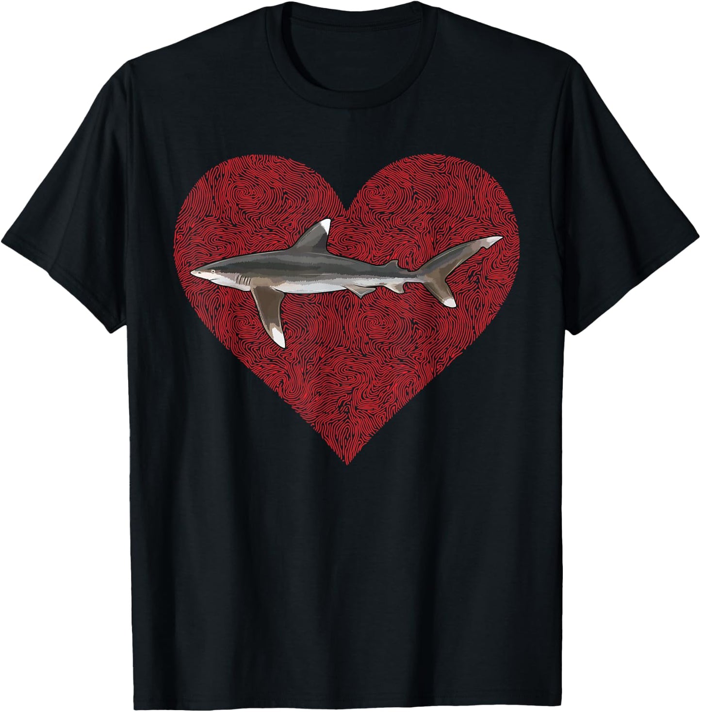 Whitetip Reef Shark Valentines Day Love Fingerprint T-Shirt - T-Shirt | Black