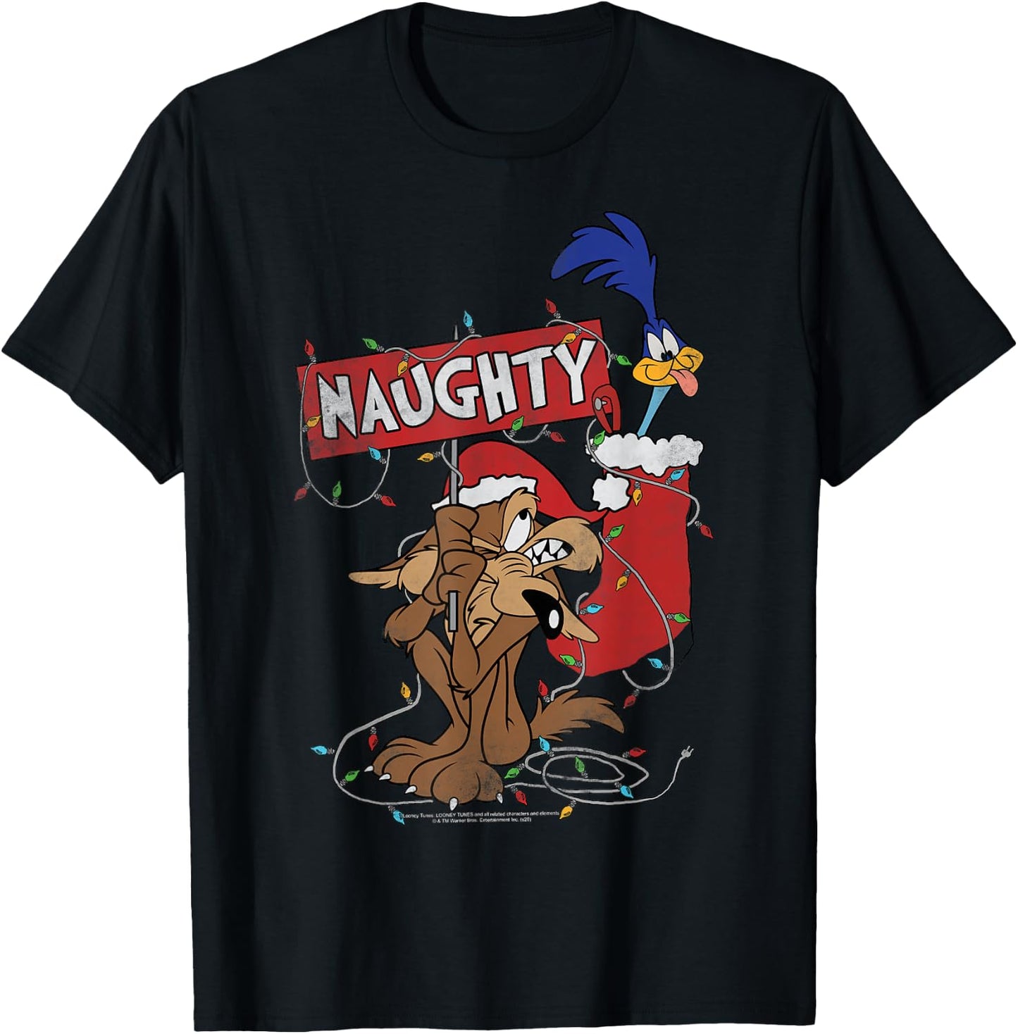 Looney Tunes Christmas Road Runner & Wile E. Coyote Naughty T-Shirt - T-Shirt | Black