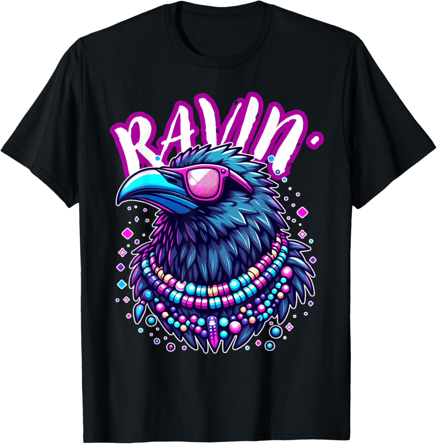 Rave Rainbow Raven House EDM Festival Raver Animal EDC 2026 T-Shirt - T-Shirt | Black