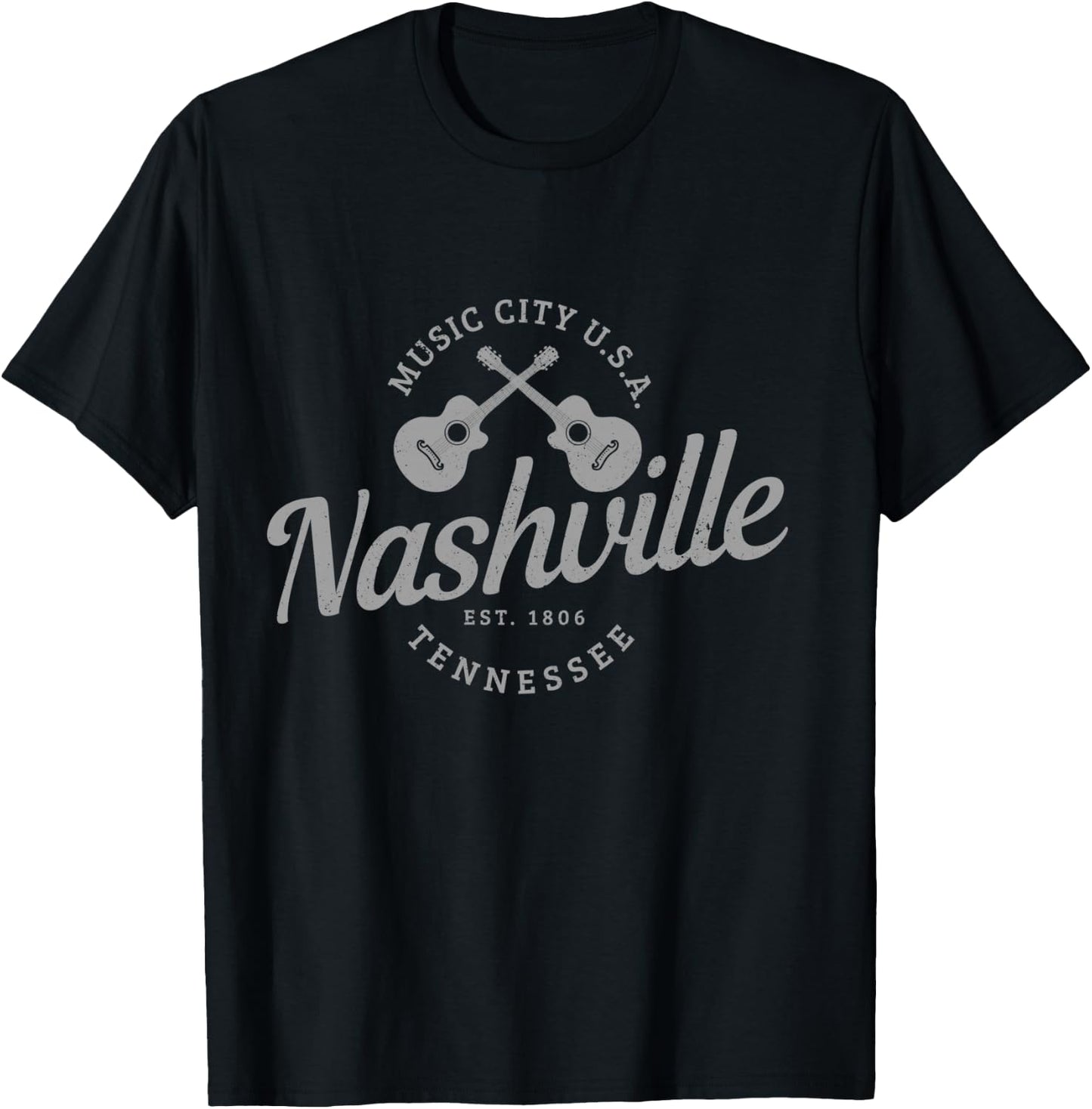 Nashville Tennessee Guitar Country Music City Souvenir T-Shirt - T-Shirt | Black