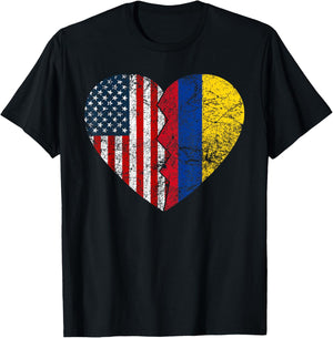 Colombian American Flag Heart | United States Colombia Roots Women Kids Men T-Shirt - T-Shirt | Black