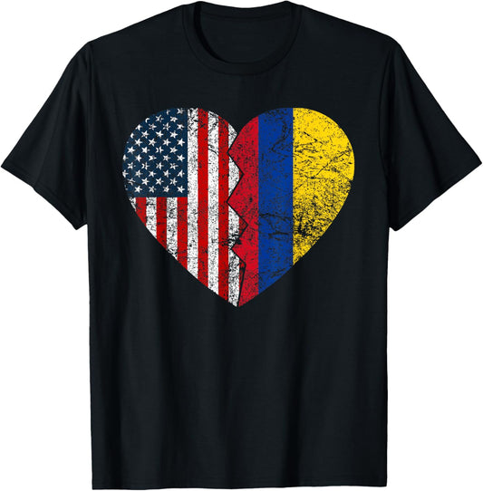 Colombian American Flag Heart | United States Colombia Roots Women Kids Men T-Shirt - T-Shirt | Black