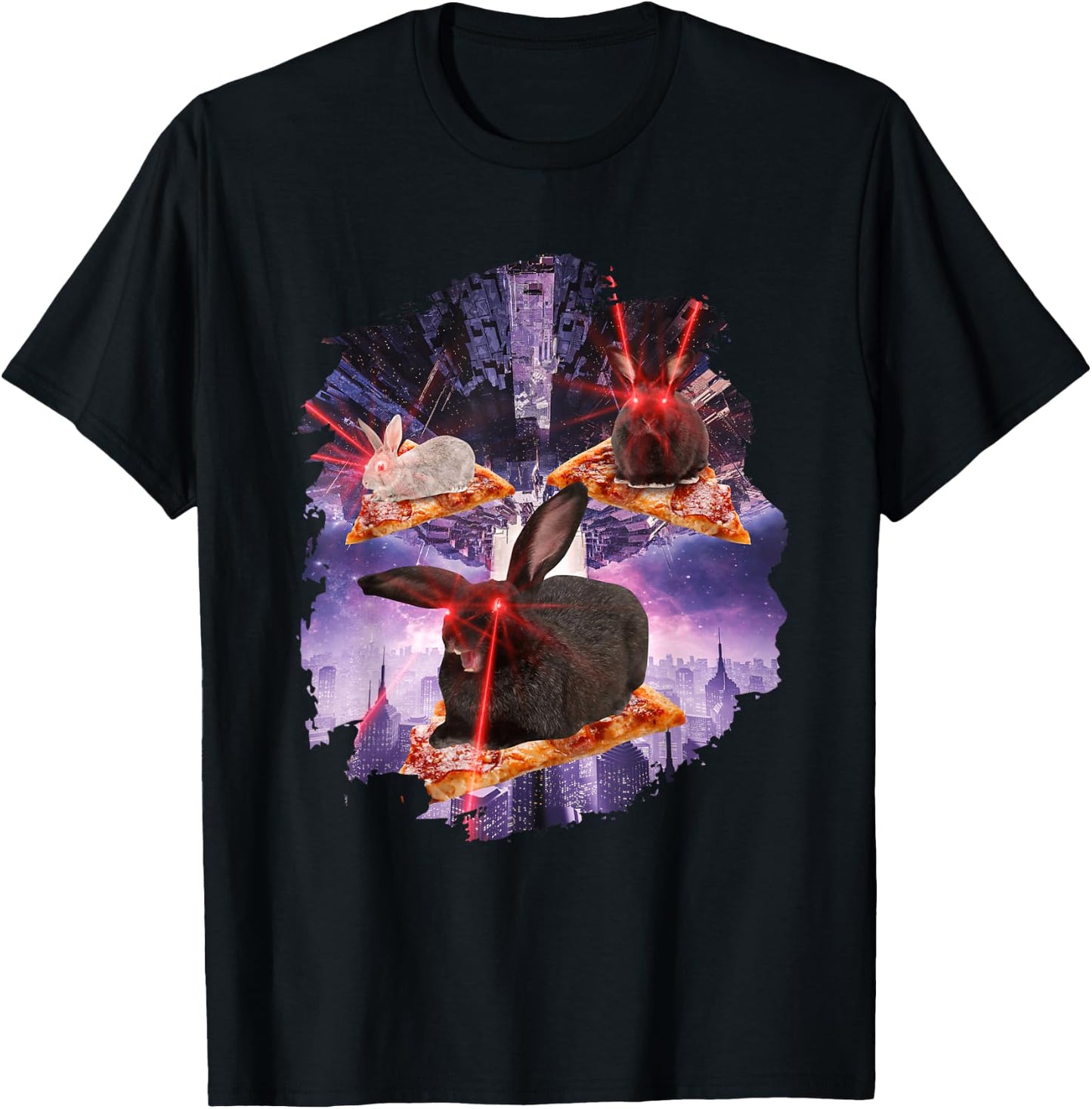 Bunnies With Laser Eyes I Rabbit Bunny Laser Space Pizza T-Shirt - T-Shirt | Black