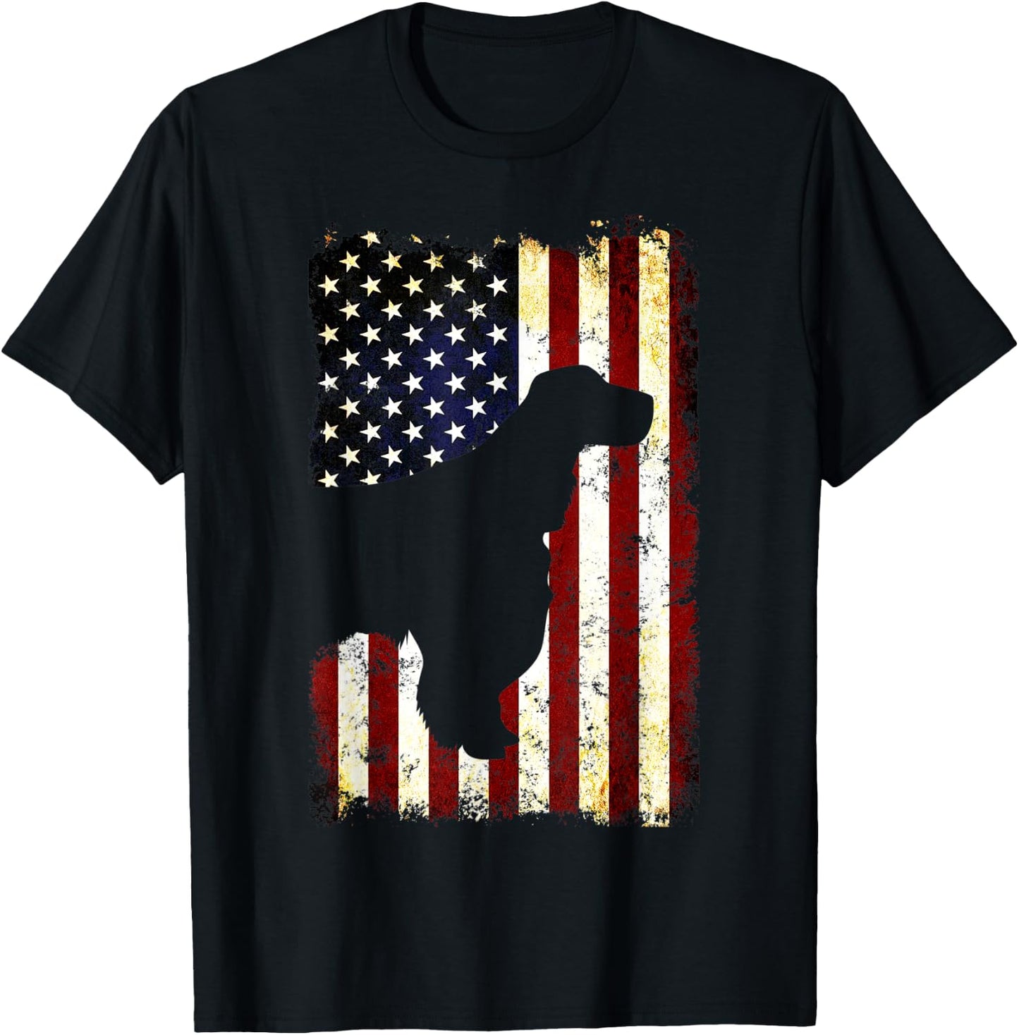 English Springer Spaniel Silhouette American Flag Women Men T-Shirt - T-Shirt | Black