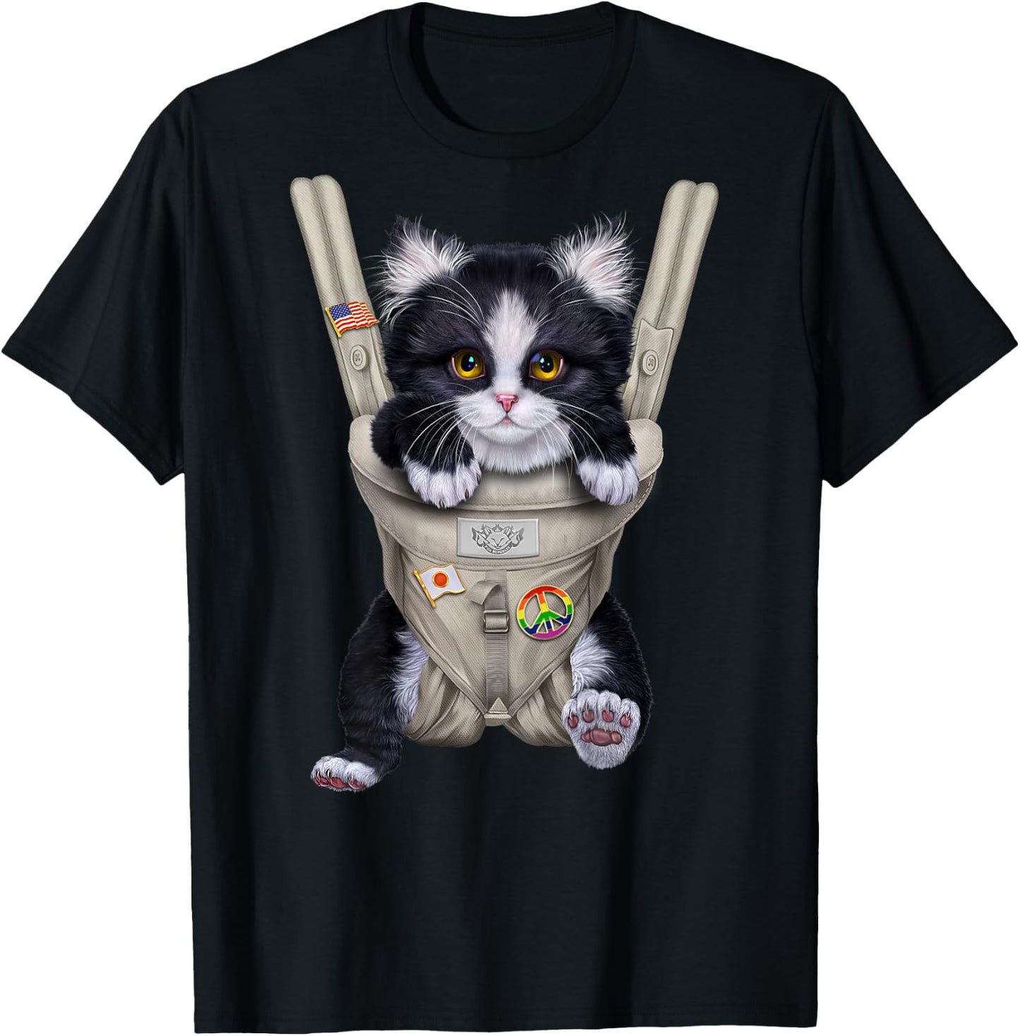 Tuxedo Cat in Baby Carrier Women Kids T-Shirt - T-Shirt | Black