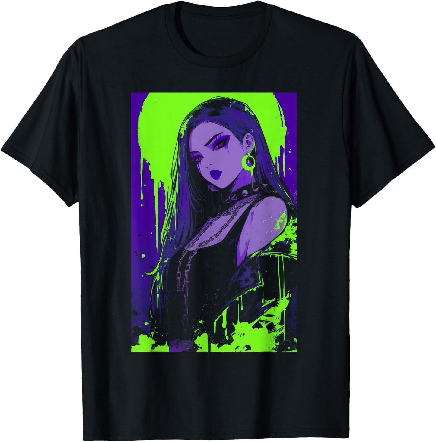 Cybergoth Cybercore Grunge Punk Goth Girl Alt Anime Manga T-Shirt - T-Shirt | Black