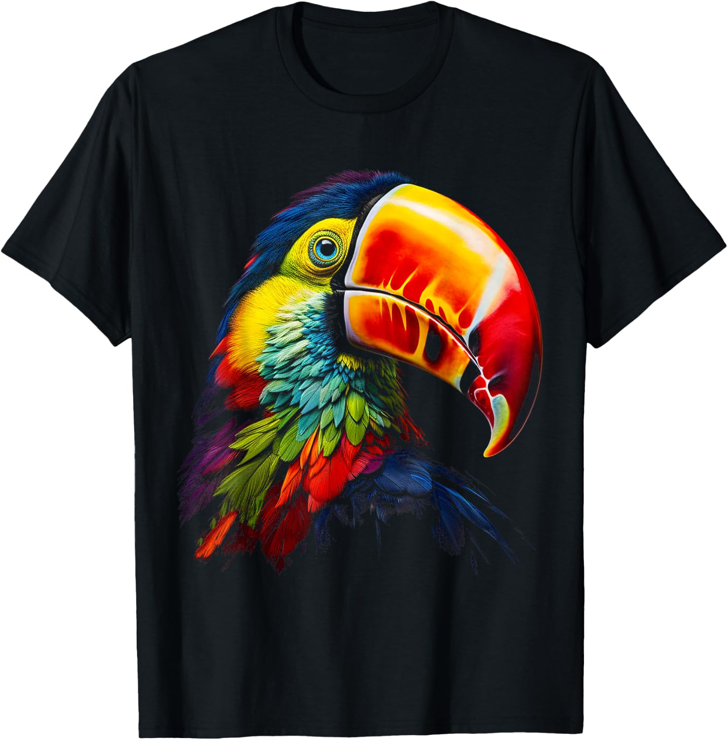 Toucan Bird Art Face Animal Coloful Motif Toucan T-Shirt - T-Shirt | Black