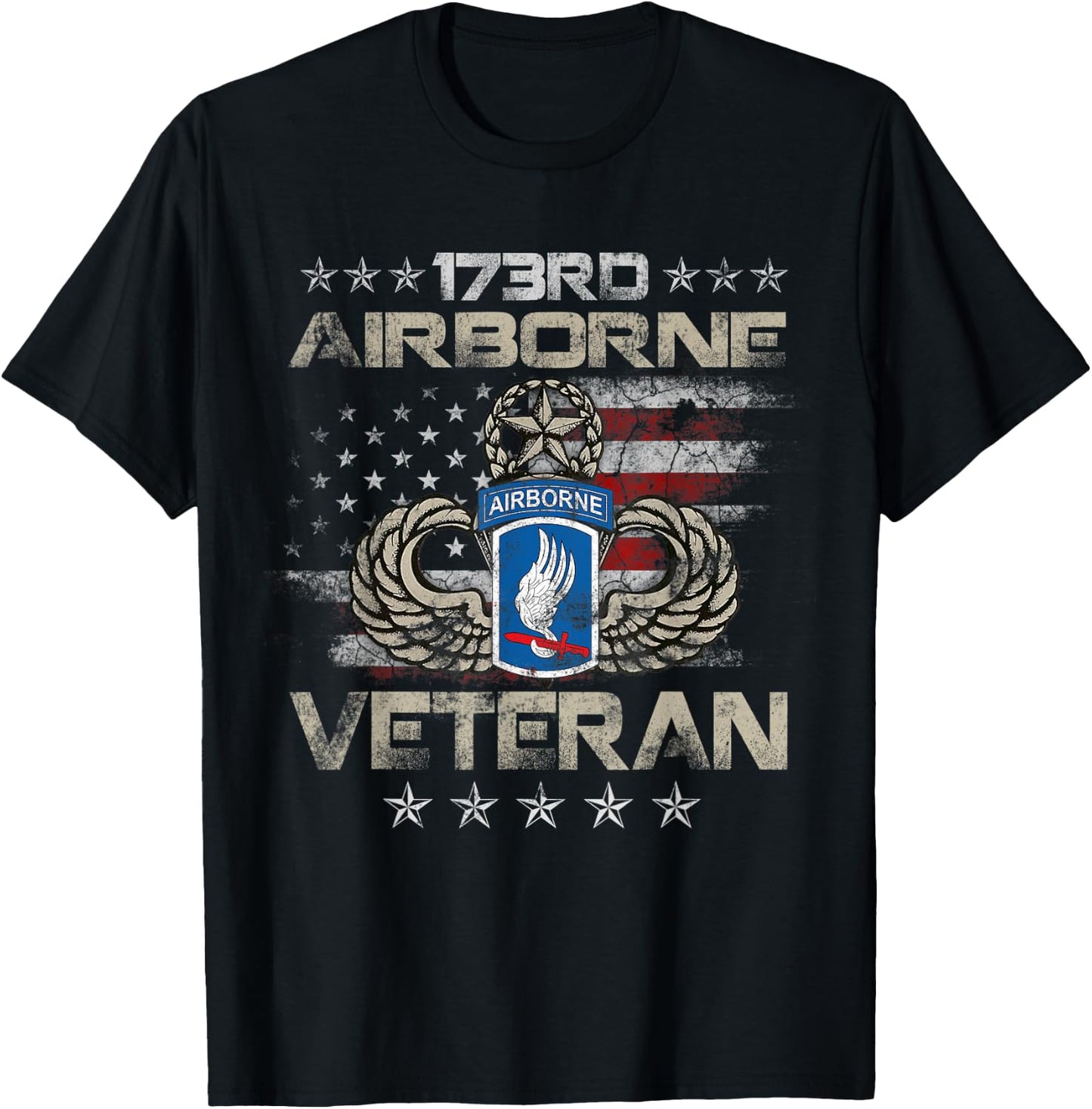 173rd Airborne Brigade Veteran U.S Flag Airborne Paratrooper T-Shirt - T-Shirt | Black