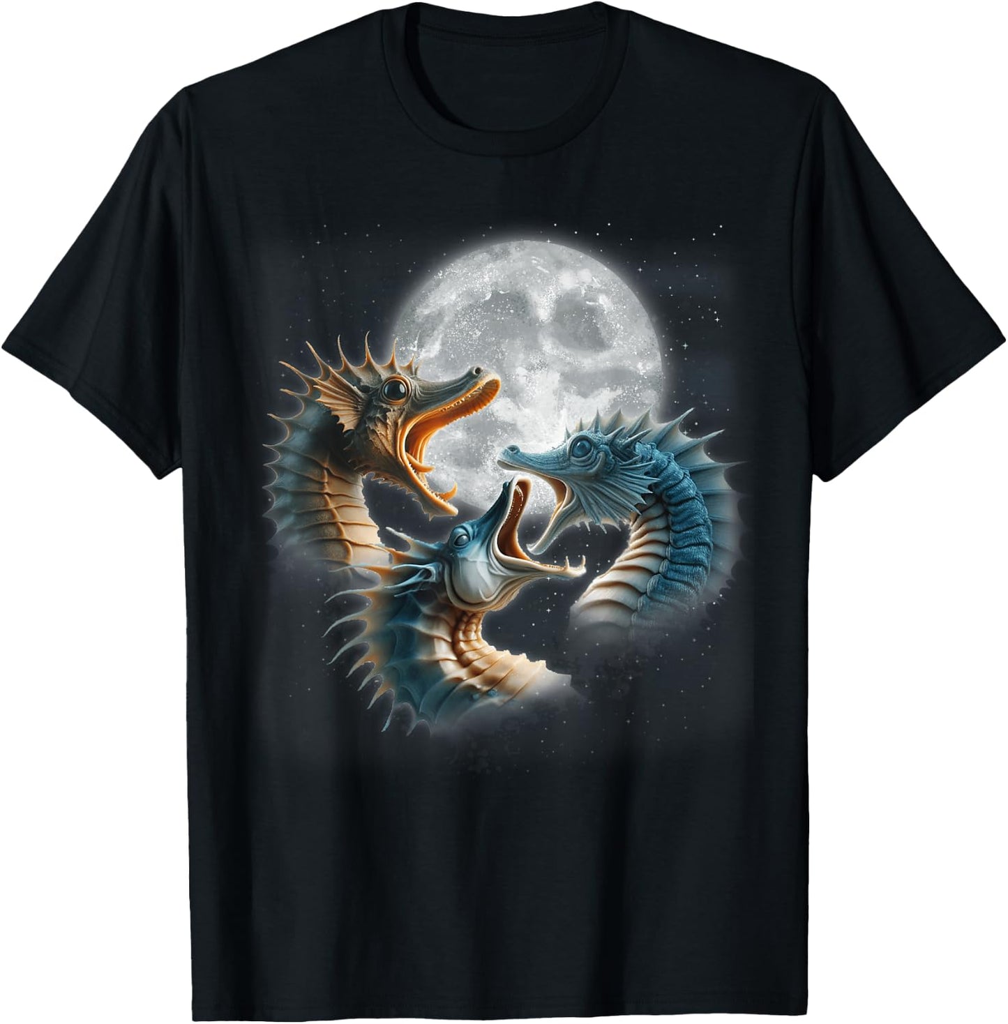 3 Seahorses Howling At The Moon Seahorse Lover Sea Aquarium T-Shirt - T-Shirt | Black
