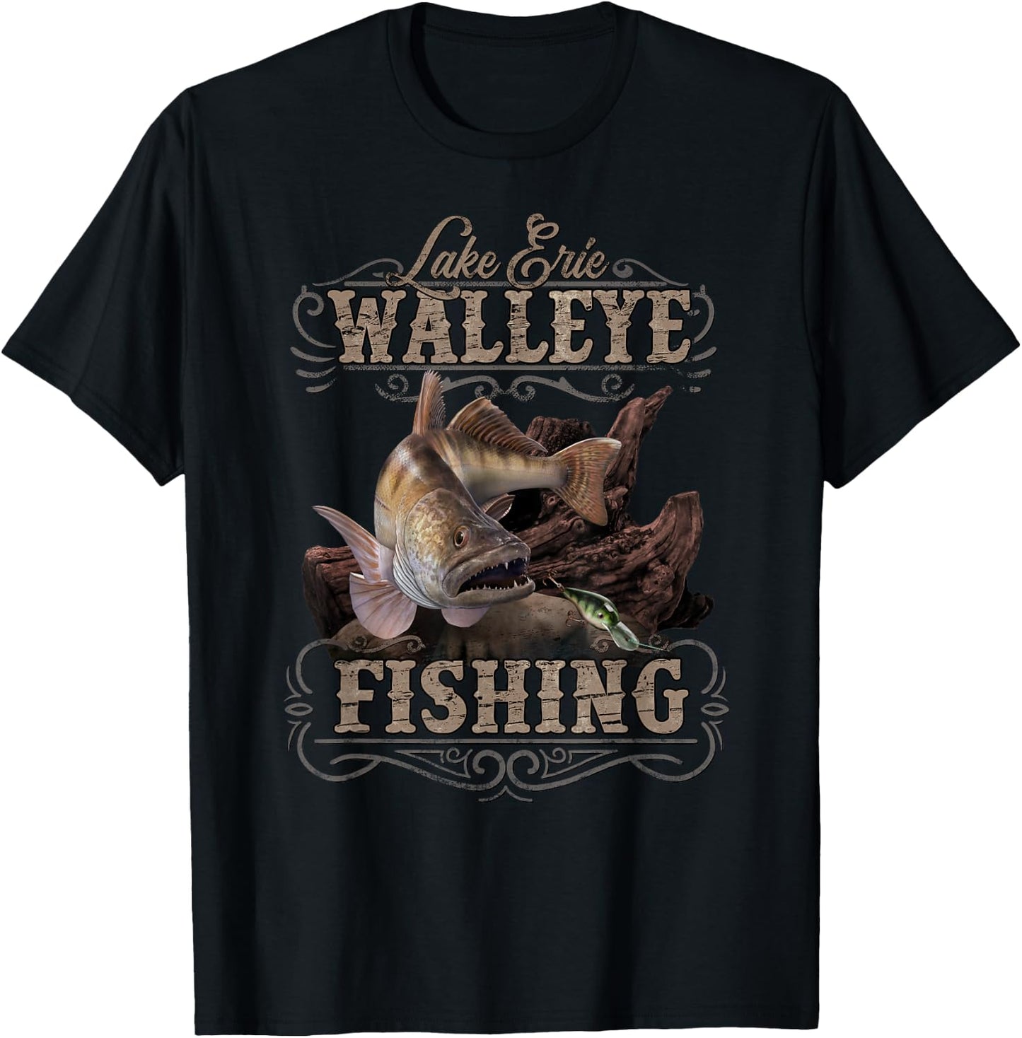 Lake Erie Walleye Fisherman Gift T-Shirt - T-Shirt | Black