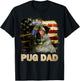 Funny Best Pug Dad Ever American Flag 4th Of July Dog Lover T-Shirt - T-Shirt | Black