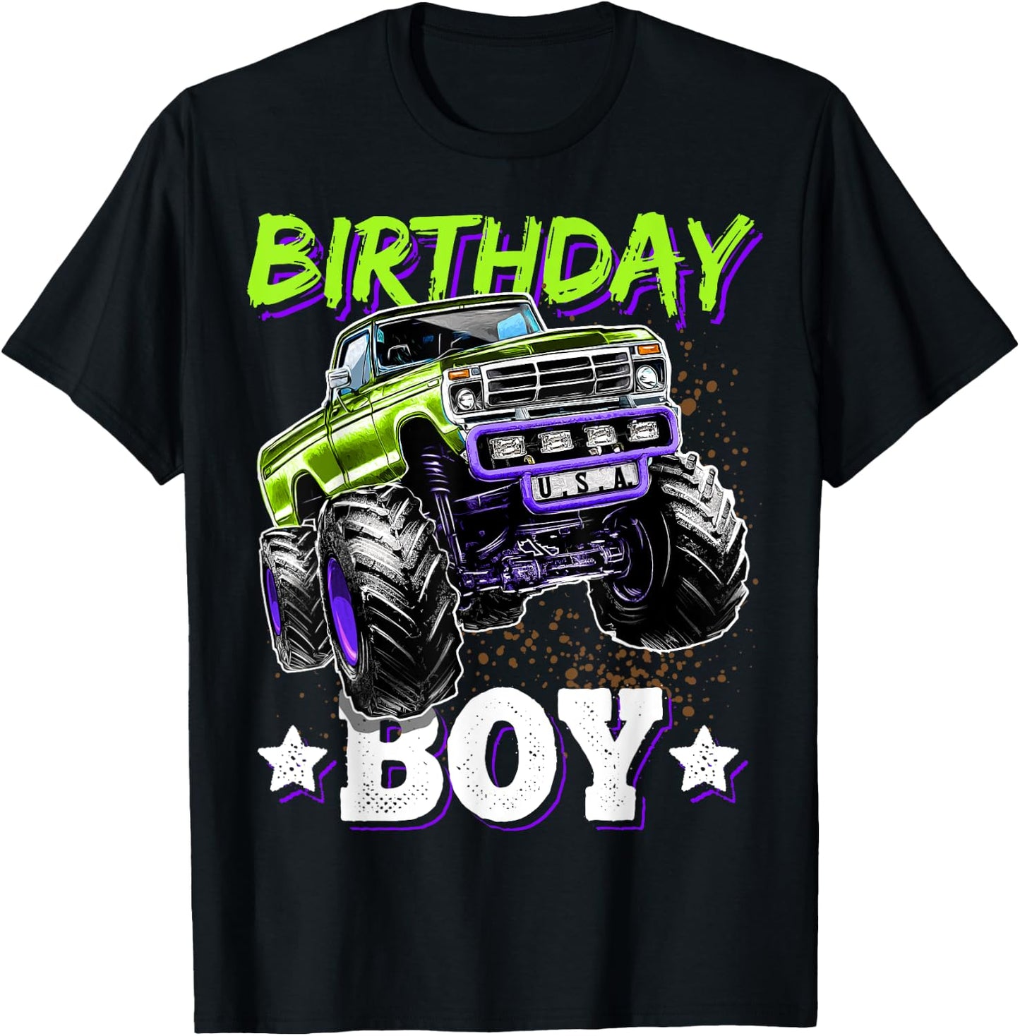Birthday Boy Monster Truck Birthday Party Gift Boys Kids T-Shirt - T-Shirt | Black