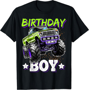 Birthday Boy Monster Truck Birthday Party Gift Boys Kids T-Shirt - T-Shirt | Black