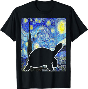 Turtle Starry Night Van Gogh Herpetology Turtle Lover T-Shirt - T-Shirt | Black