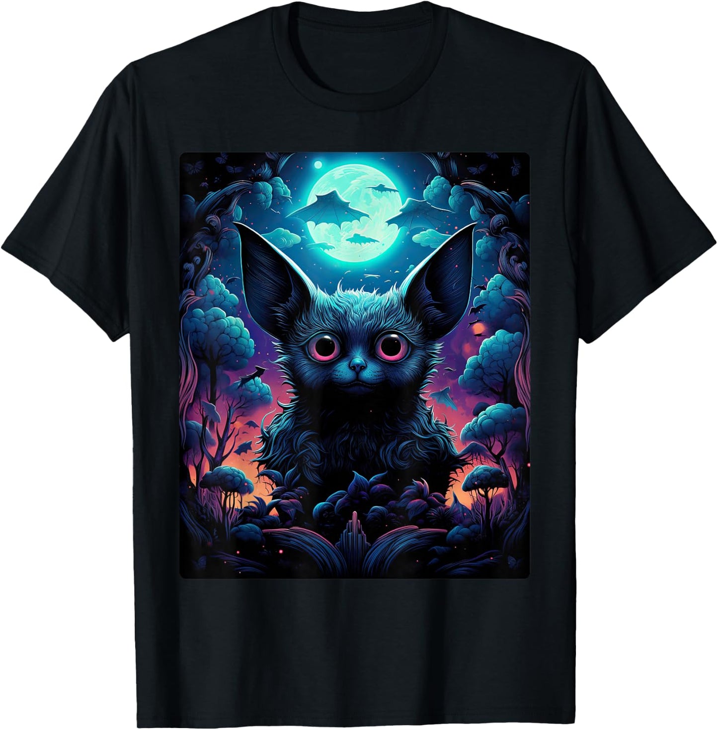 Gothic Bat Spooky Bats Pattern Moon Night T-Shirt - T-Shirt | Black