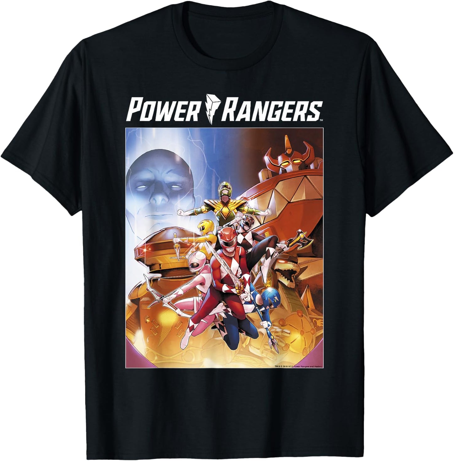 Power Rangers Rainbow Color Action Group Shot Poster T-Shirt - T-Shirt | Black